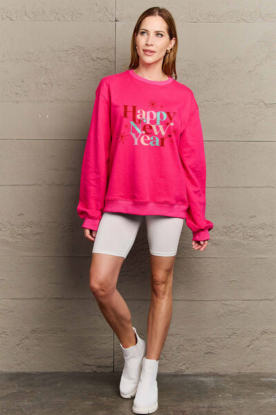 Simply Love Full Size HAPPY NEW YEAR Round Neck Sweatshirt