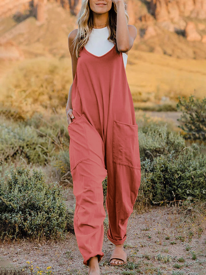 Double Take Full Size Sleeveless V-Neck Pocketed Jumpsuit