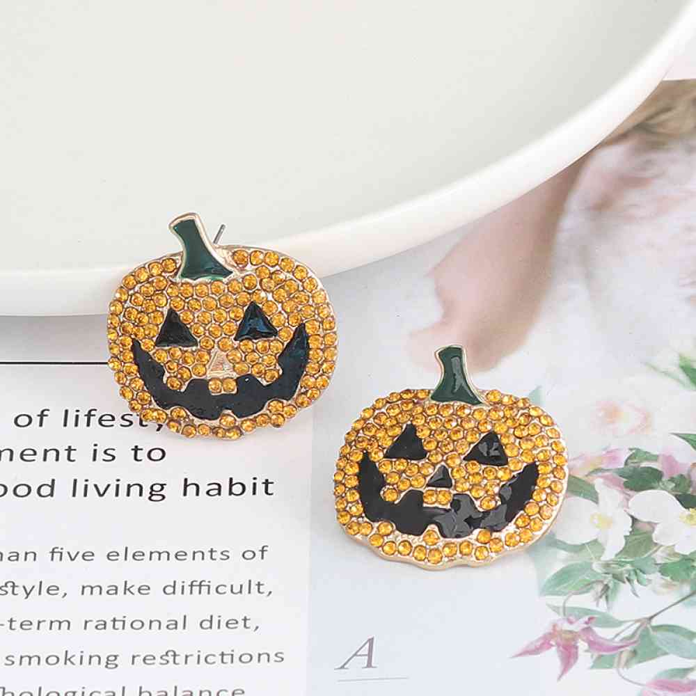 Demon Pumpkin Rhinestone Alloy Earrings