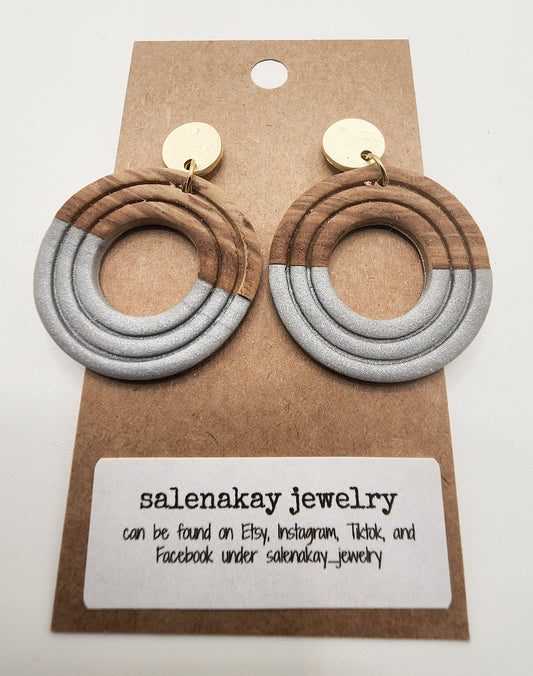 Wood Gray Circle Earrings