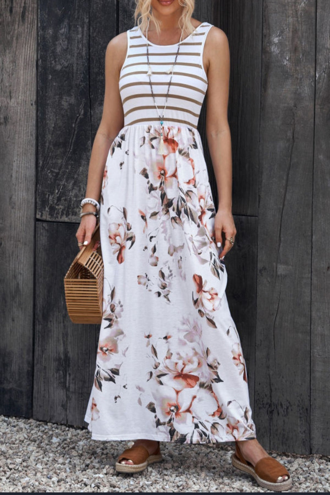 Striped & Floral Maxi Dress Sizes S-XL