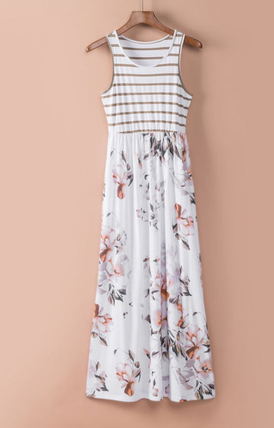 Striped & Floral Maxi Dress Sizes S-XL