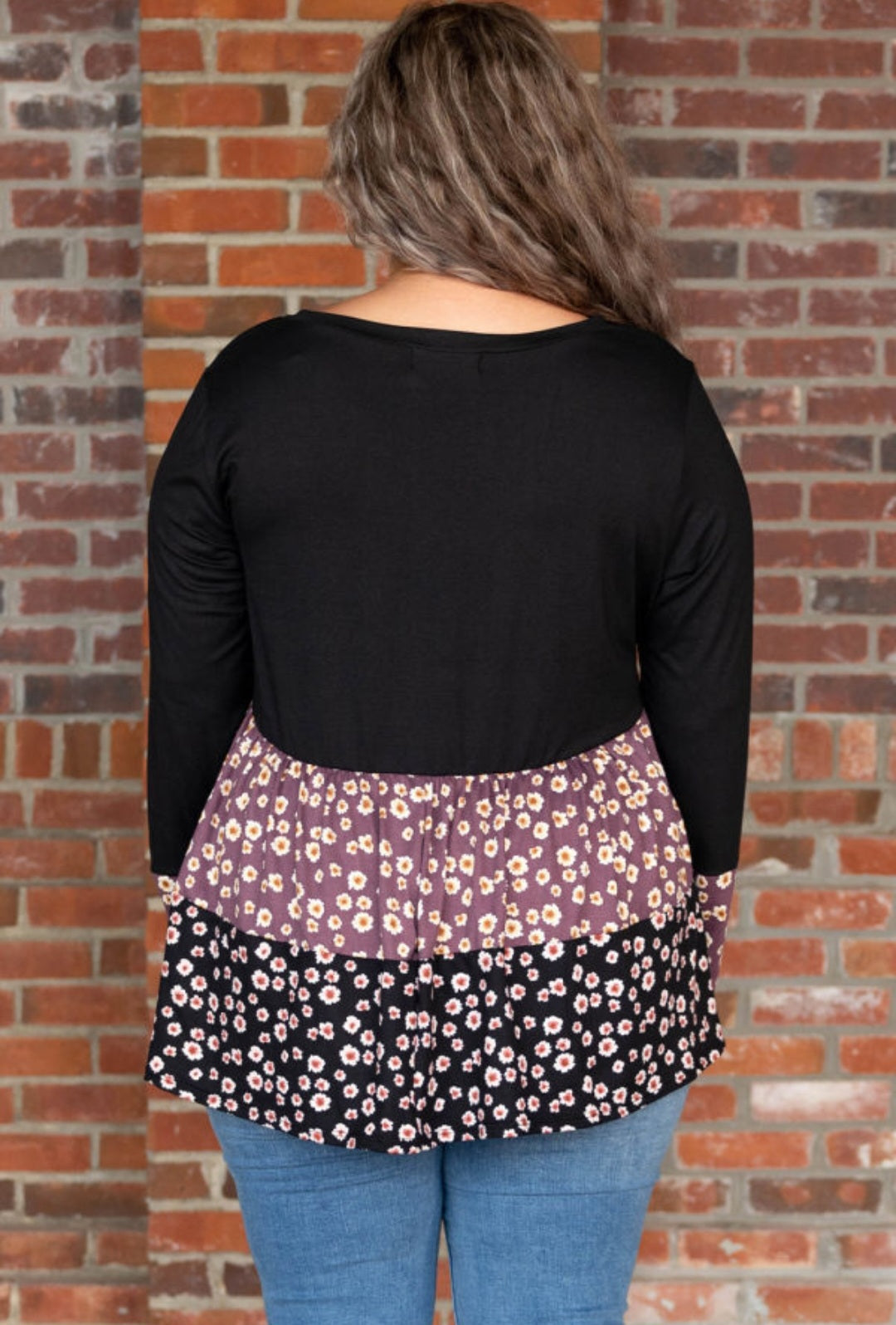 Black & Floral Pull Over Top