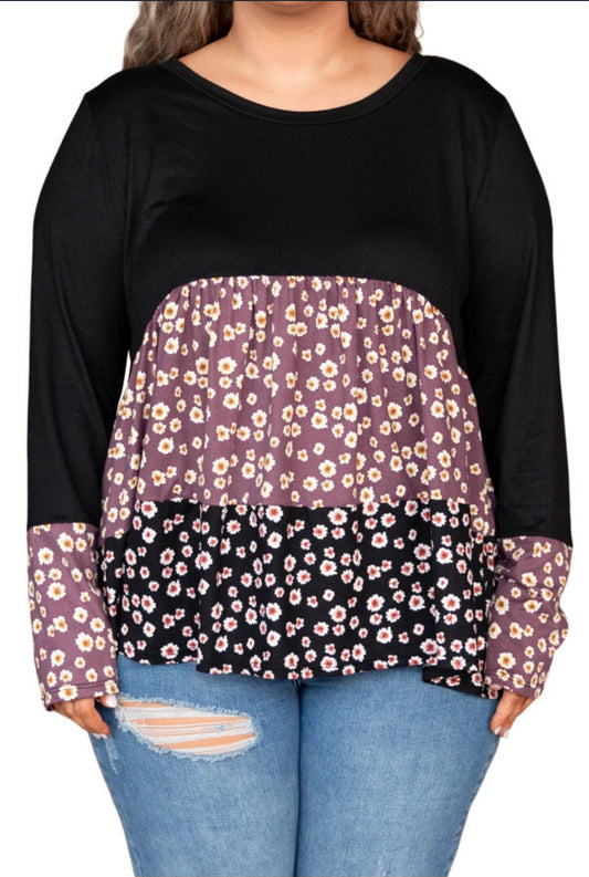 Black & Floral Pull Over Top