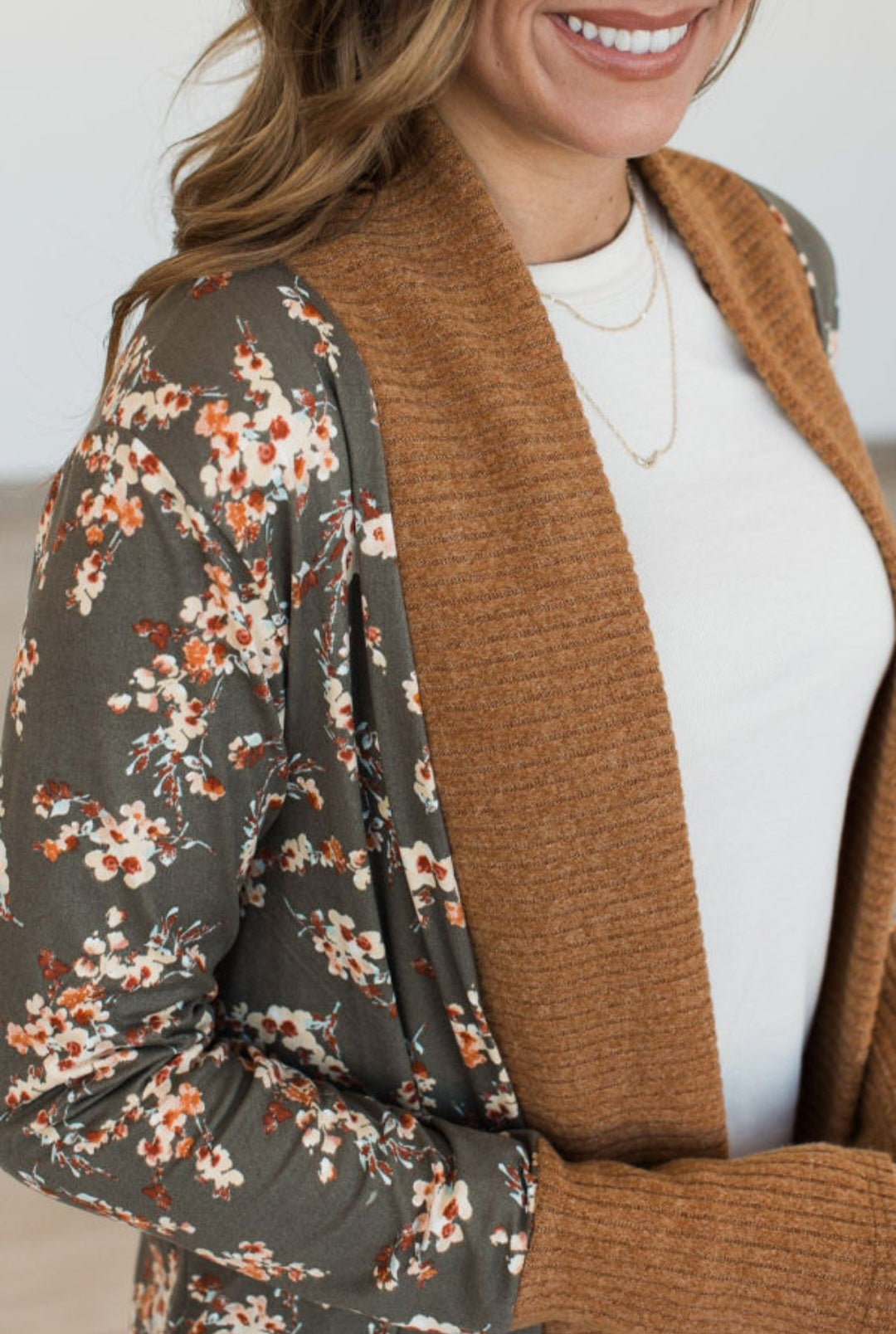 Brown Floral Open Cardigan Sizes 1X-3X