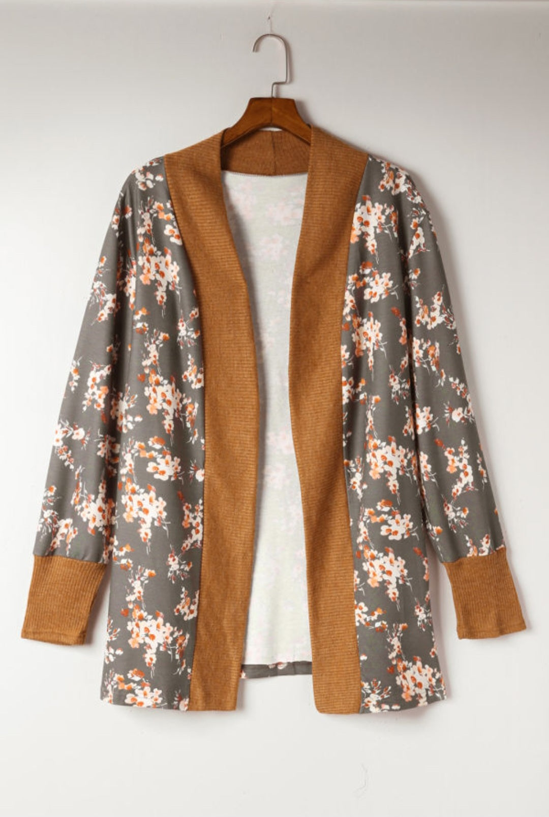 Brown Floral Open Cardigan Sizes 1X-3X