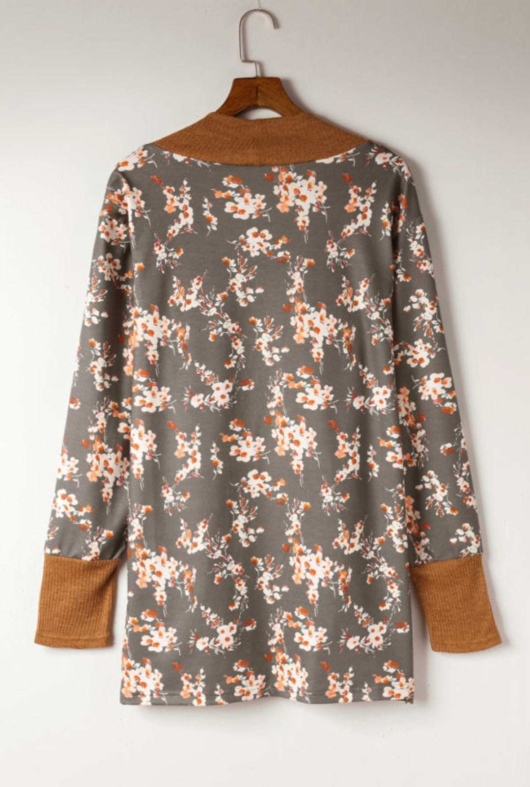 Brown Floral Open Cardigan Sizes 1X-3X