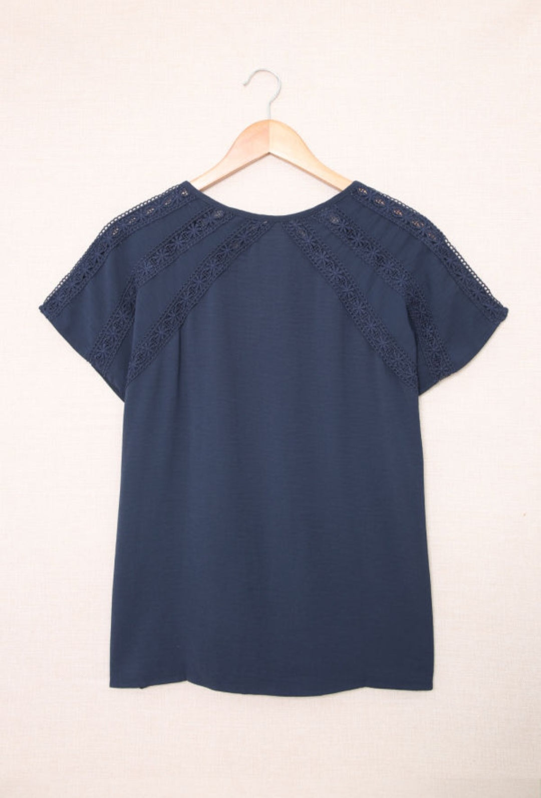 Blue Crochet Eyelet Short Sleeve Top