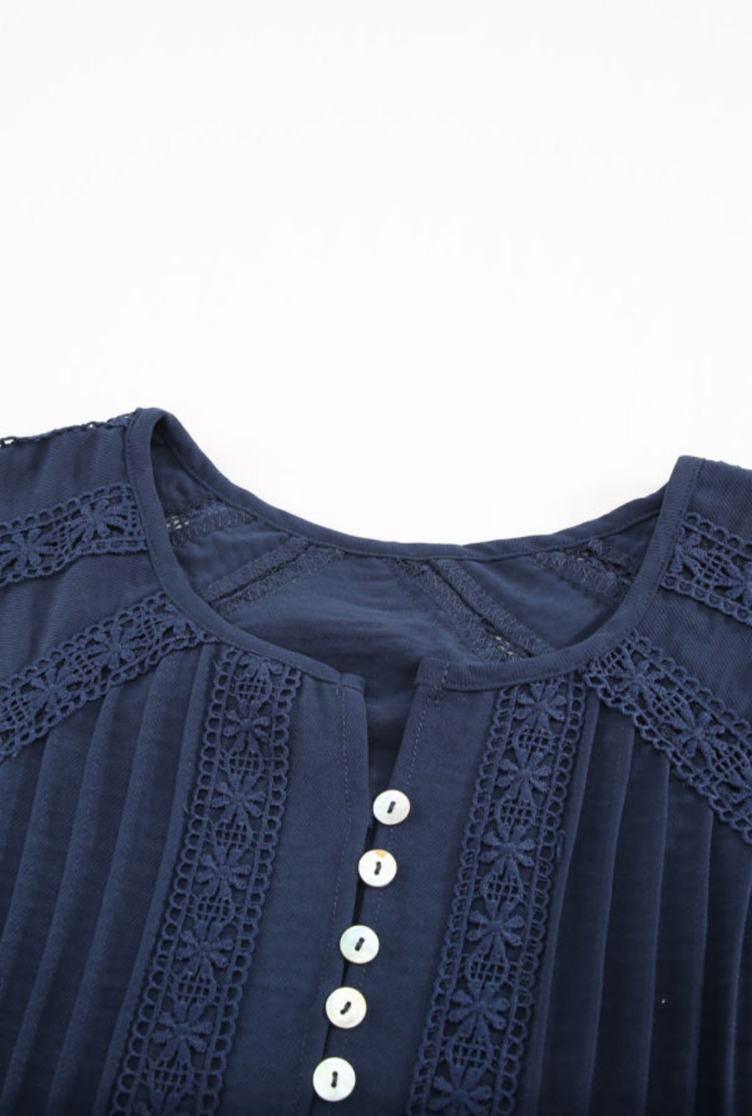 Blue Crochet Eyelet Short Sleeve Top