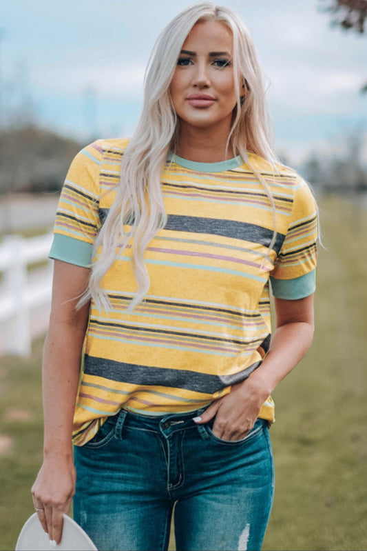 Yellow Striped Short Sleeve T- Shirt