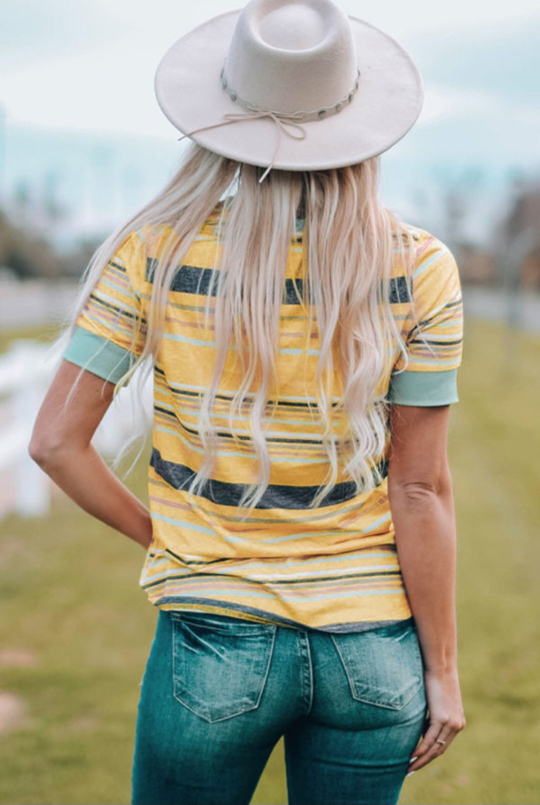 Yellow Striped Short Sleeve T- Shirt