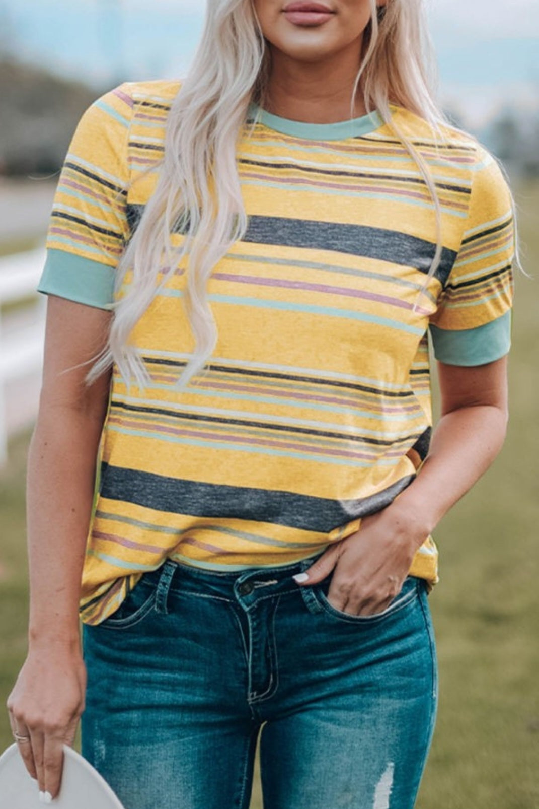 Yellow Striped Short Sleeve T- Shirt