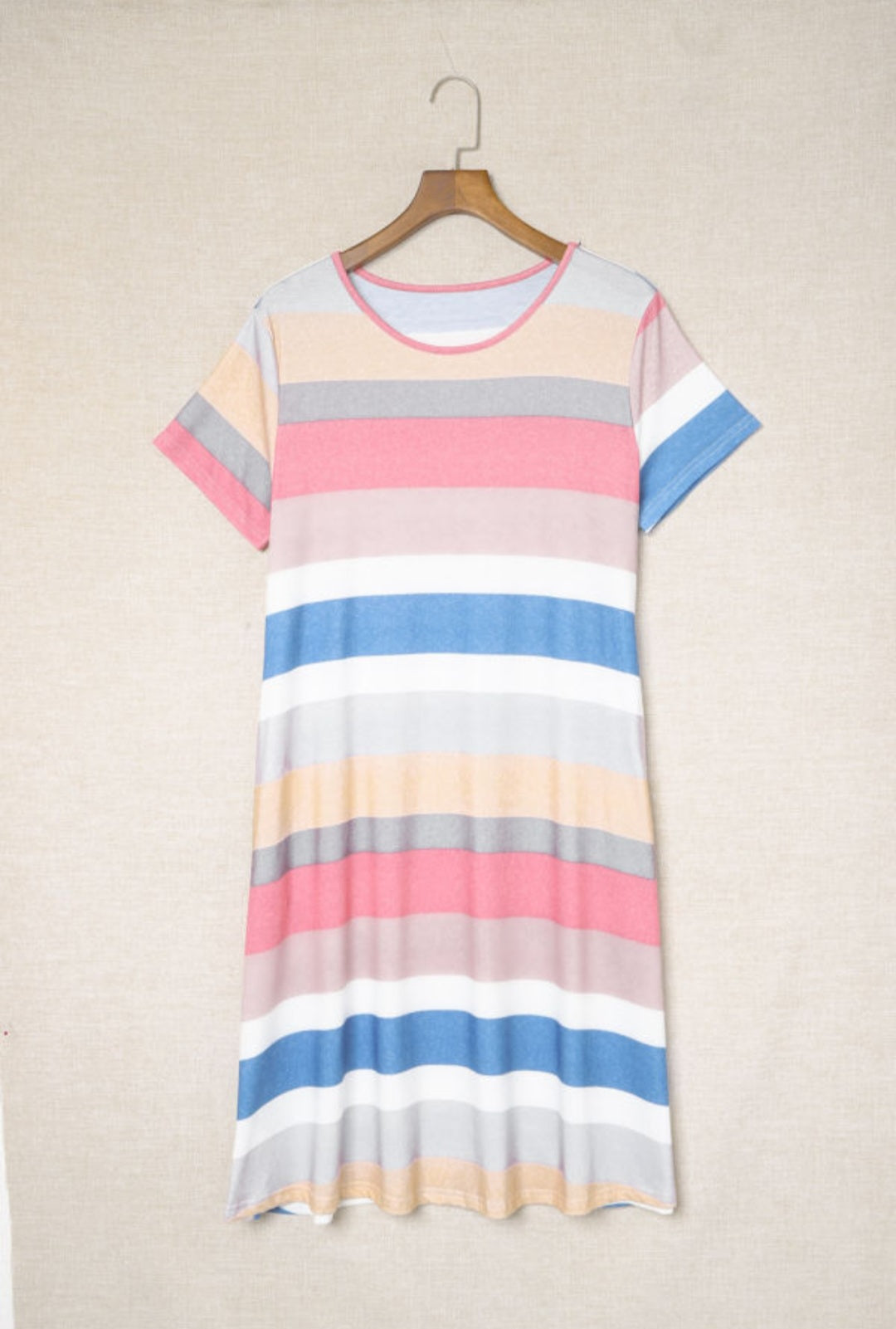 Pastel Striped Short Sleeve Dress