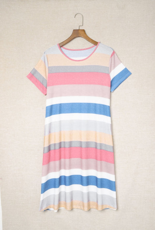 Pastel Striped Short Sleeve Dress