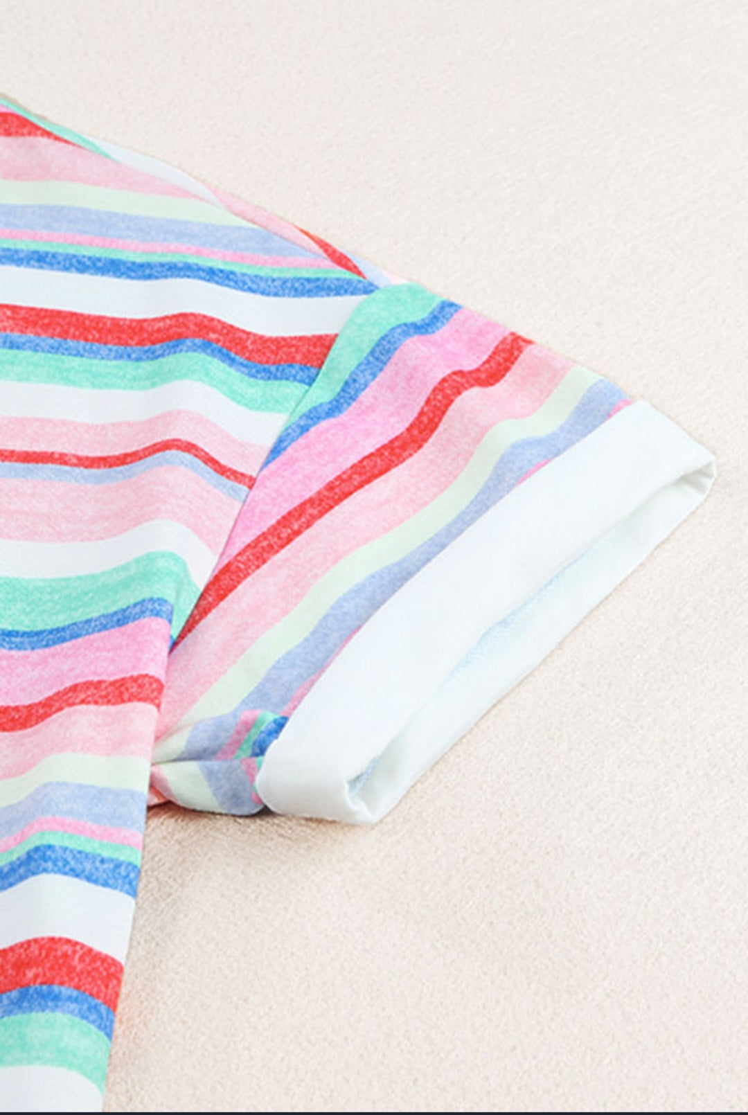 Multicolor Striped Short Set with Rolled Sleeves