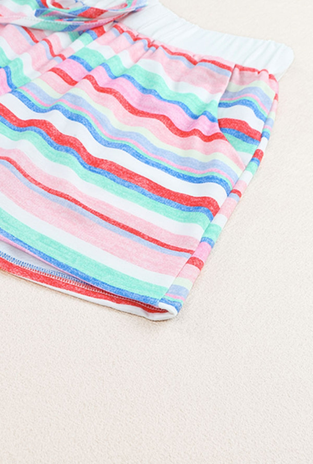 Multicolor Striped Short Set with Rolled Sleeves