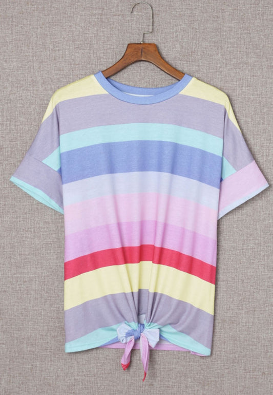 Womens Striped Short Sleeve T-Shirt with Knot