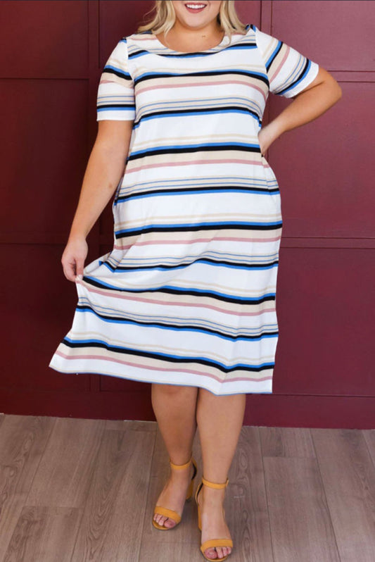 Striped Print Plus Size Midi Dress