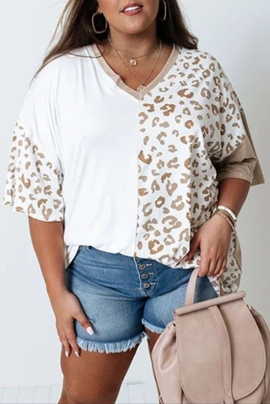 Leopard & Solid Print Plus Top