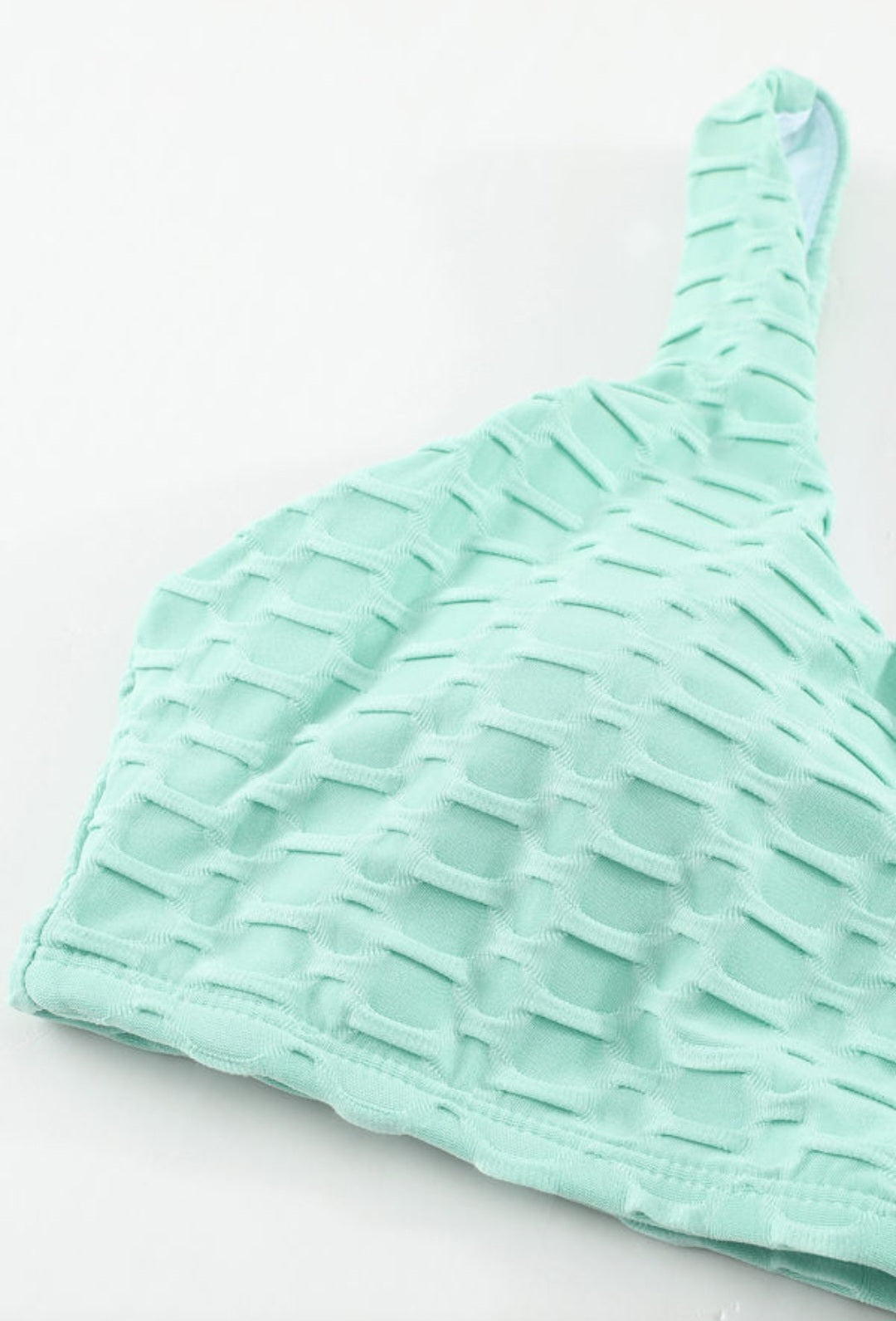 Sky Blue Scalloped Edges Ribbed Bikini