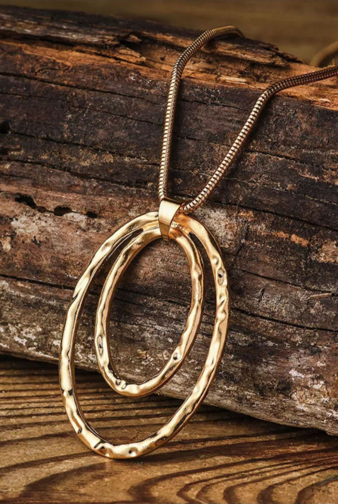 Gold Double Ring Pendant Necklace