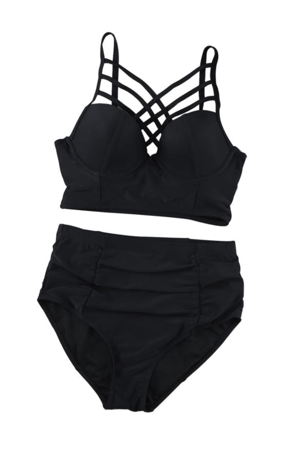 Black Strappy Neck Detail High Waisted Bikini