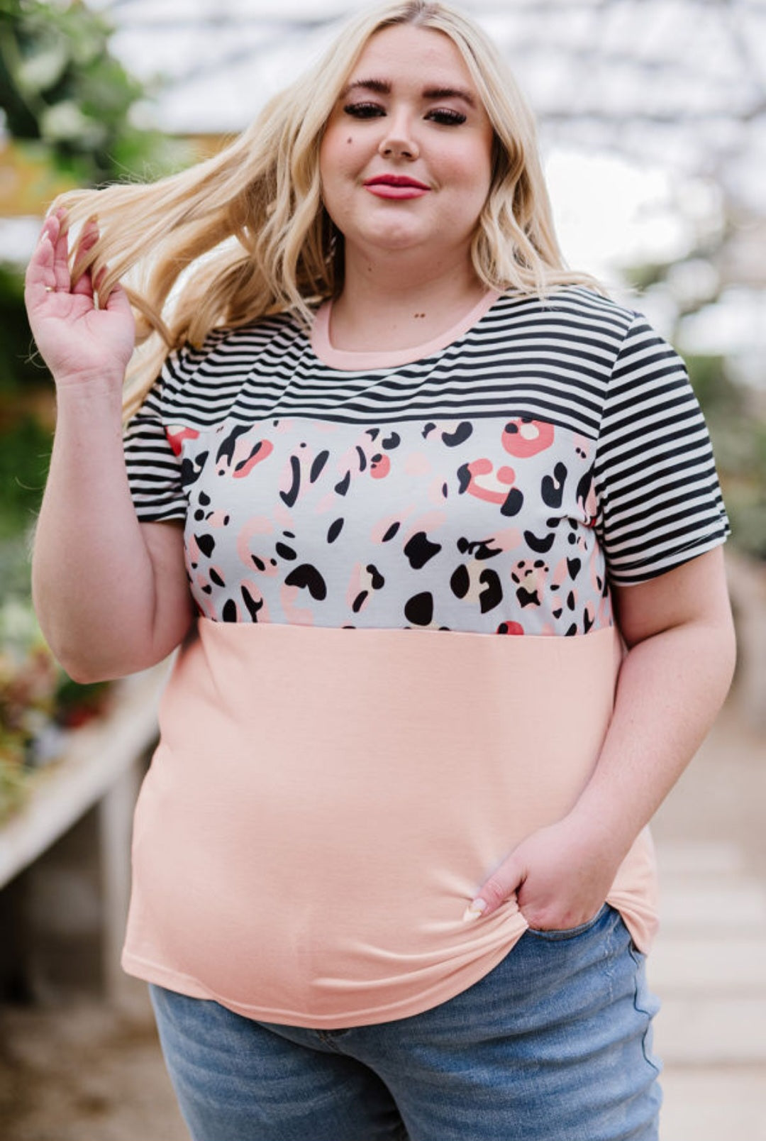 Pink Stripes Leopard Top Plus Size