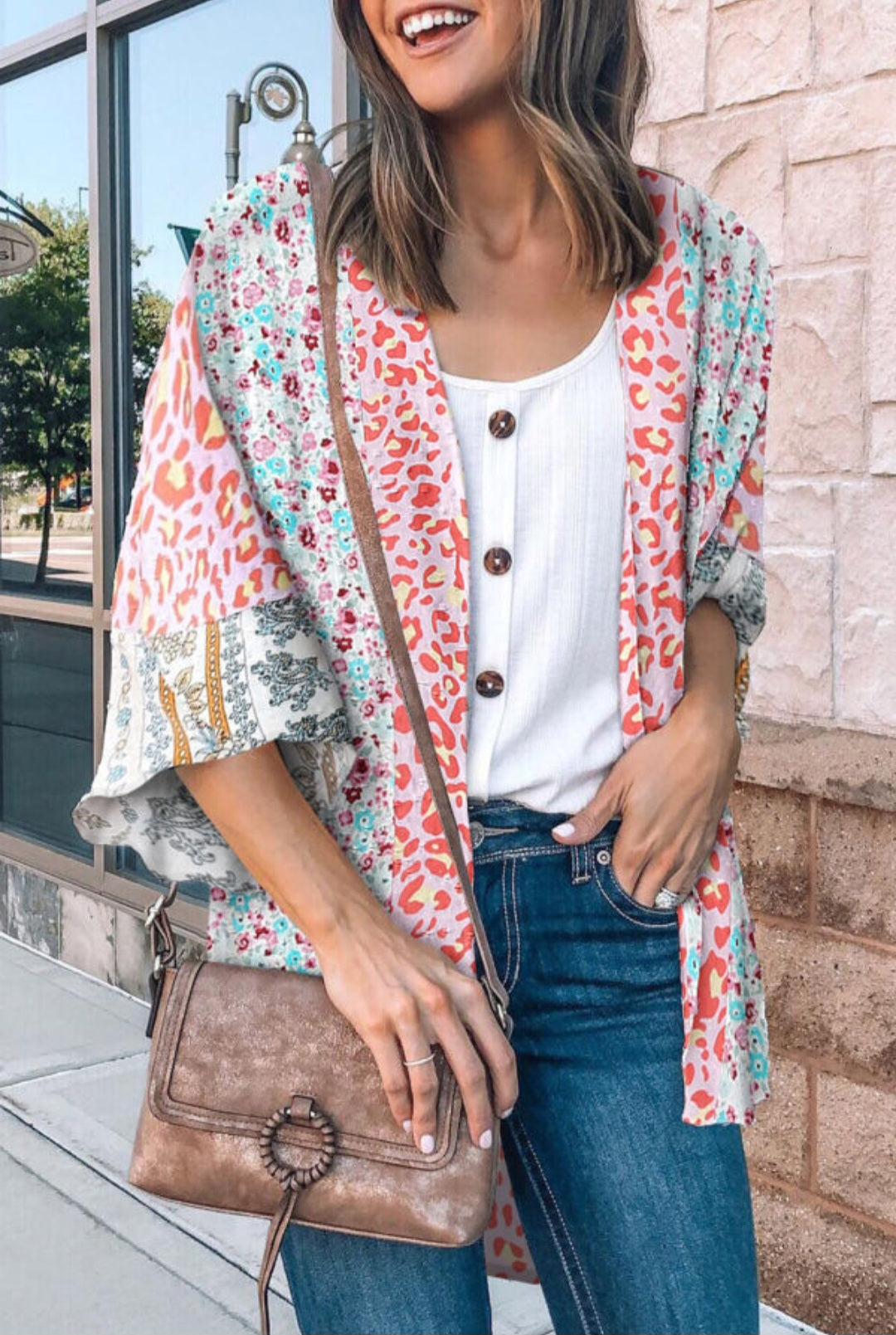 Multicolor Open Front Bell Sleeve Kimono