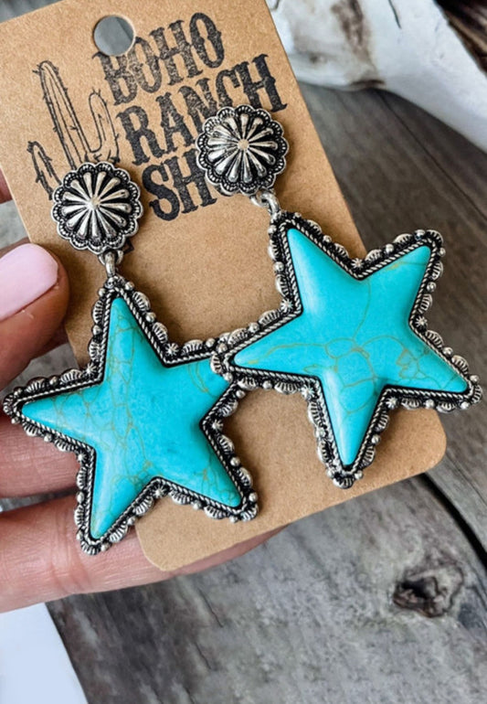 Green Star Dangle Antique Studded Earrings