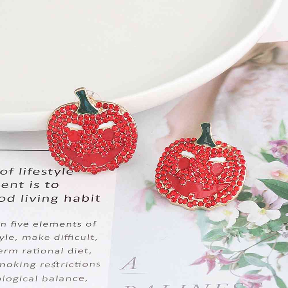 Demon Pumpkin Rhinestone Alloy Earrings